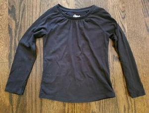 GIRLS CIRCO BLACK ELASTIC RUCHED NECKLINE LONG SLEEVE SHIRT TOP - S 6 / 6X - Picture 1 of 4