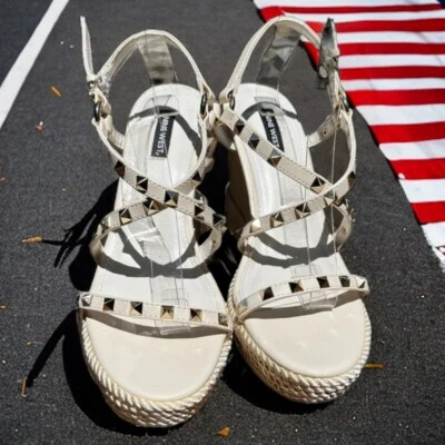 🌻NEW Nine West Metallic Harte 3 Studded Slingback Platform Wedge Sandals sz 11 - Image 1 of 4