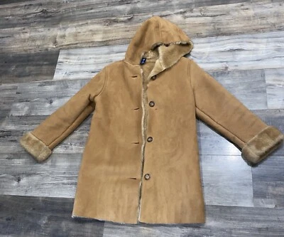 GAP Kids Long Brown Jacket Faux Fur Lined Button Up Hooded Size Kids XL 12 - Image 1 of 4