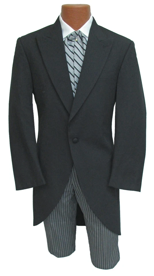 Men's Black Morning Coat Cutaway 100% Wool Long Tails Frock Wedding Groom - Image 1 of 4