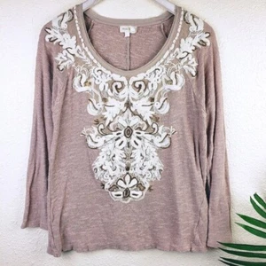 Anthropologie Meadow Rue Boho Embroidered Embellished Beaded Top size M Women's - Picture 1 of 12