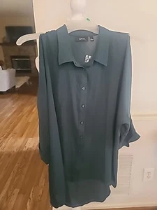 Camisa APT.9 Verde Transparente Hombro Recortado Abotonada Mujer Talla Mediana  - Imagen 1 de 7