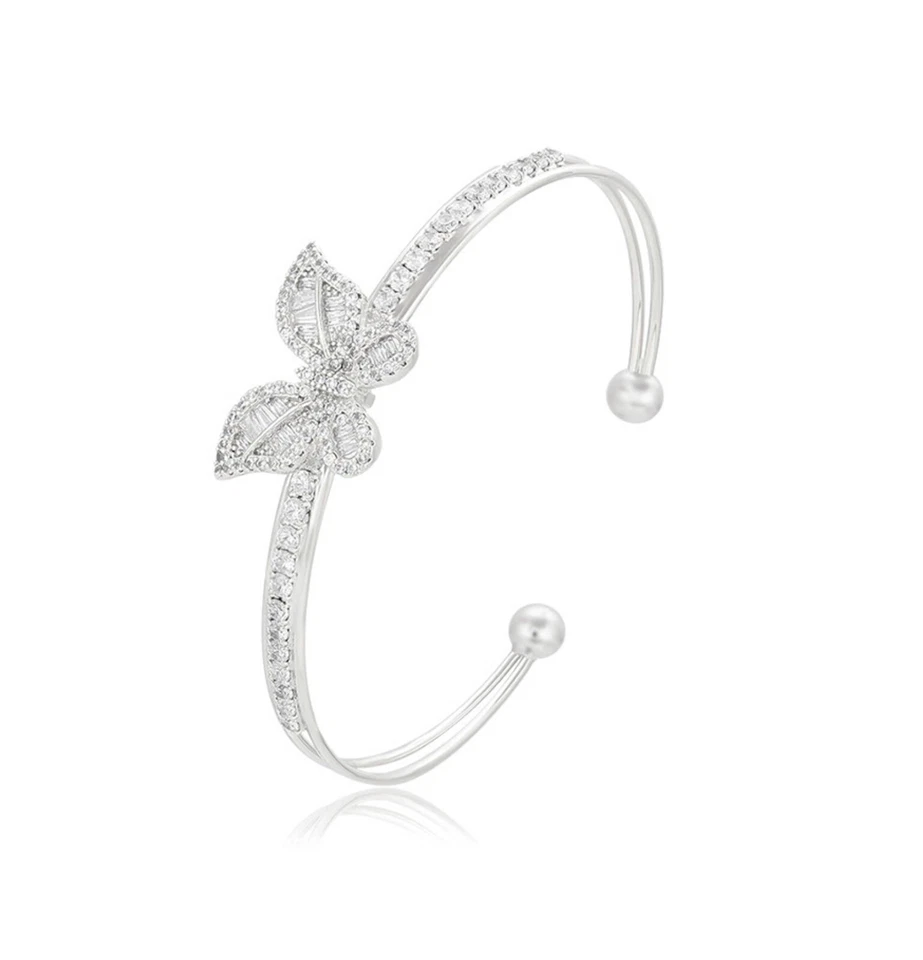 Butterfly Bangle Bracelet Platinum Plated Baguette Stone - Image 1 of 4