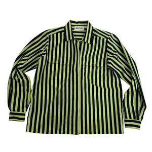 Blusa Yves St. Clair Verde Azul Marino Rayas Abotonada Almohadillas para el Hombro Talla 10 Poliéster - Imagen 1 de 12