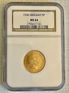 Uruguay 1930 5 Pesos Gold NGC MS64 Sku# 1049 - Picture 1 of 2