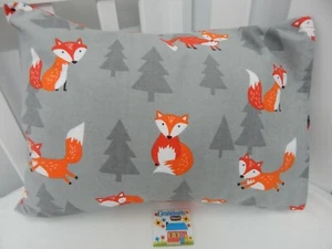 Funda de almohada Mr. Fox gris franela cuna para niño pequeño talla 100 % algodón cómoda cálida! - Imagen 1 de 1