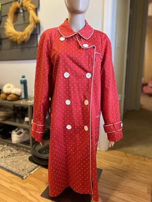 BANDOLINO Stretch Sz XL Coat Red White Polka Dot w/Pockets Button Front Belt  - Image 1 of 4