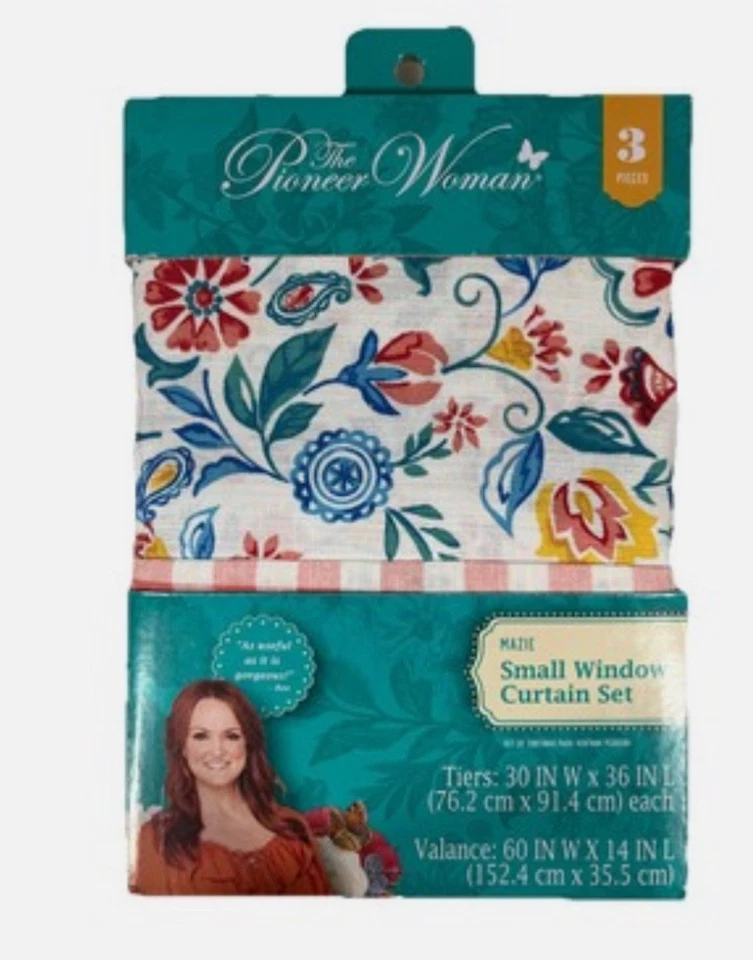 Pioneer Woman Mazie Small Window Curtain Set 3Pc Tiers 30"Wx36"L Plus Valance - Image 1 of 1