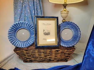 Sheffield Home Ceramic Round Picture Frame Set 4x4 With Matching Maldin Set Of 3 - Picture 1 of 19