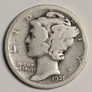 SEMI-CLÉ Mercury Dime 1921-D bon état - Photo 1/2