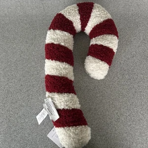 NEW! Pottery Barn Cozy Teddy Faux Fur Candy Cane Shaped Pillow 20" X 3.5" - Picture 1 of 5