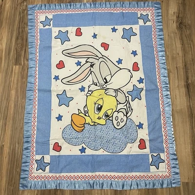 Manta de conejito Baby Looney Tunes Piolín Pájaro Bichos 34 X 46 Cuna Edredón MANCHADO años 90 Foto 1 de 4