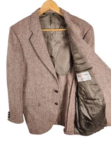 VTG Harris Tweed Mens Wool Blazer 44R Jacket Herringbone Adam's Row Sport Coat - Picture 1 of 11