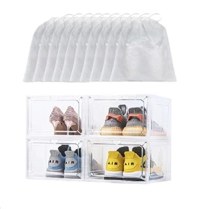 Large Shoe Boxes Clear Pack of 4 Stackable Shoe Organizer with Magnetic Door ... - Picture 1 of 8