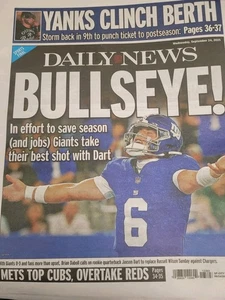 BULLSEYE GIANTS TAKE BEST SHOT JAXSON DART NAMED STARTER NY DAILY NEWS 9/24 2025 - Picture 1 of 1
