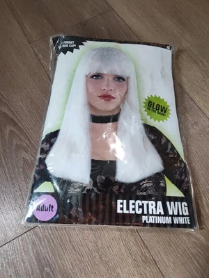 PELUCA ELÉCTRICA LARGA BLANCA PARA MUJER PLATINO BLANCA ¡BRILLA EN LA OSCURIDAD! Foto 1 de 4