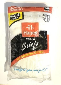 Vintage Hanes Briefs 6 Pack White Cotton Value Pack Men's Size 40 NOS 1990s - Picture 1 of 4