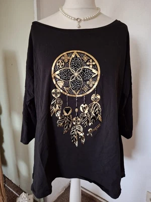 ❤️My Vogue ❤️ Tunika Shirt Traumfänger schwarz gold Onesize ca. 40 42/44 Strass - Bild 1 von 4