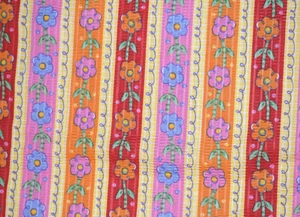 OOP 3 yards Seersucker Cotton Fabric Robin Roderick Floral Stripes Retro - Picture 1 of 5