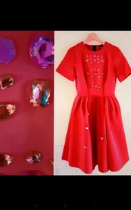 ASOS PREMIUM Party Dress 3D Rhinestones Retro Whimsical Neoprene Babydoll - Imagen 1 de 7
