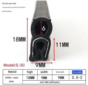 Car Boot Seal rubber edge trim Bonnet Door BOAT 18mm x 9mm grips 0.4mm to 3mm - Picture 1 of 4