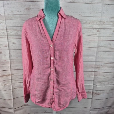 Brooks Brothers Womens Sz 6 Top V-Neck Button Up 100% Linen Shirt Casual Preppy  - Изображение 1 из 4