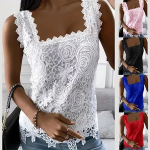Women Lace Sleeveless Vest Tank Tops Ladies Summer Blouse Cami T Shirt Size 6-16 - Picture 1 of 13