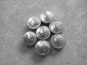 SIX SOLID SILVER dime western shirt BUTTON COVERS cowboy cowgirl - VINTAGE - Picture 1 of 6