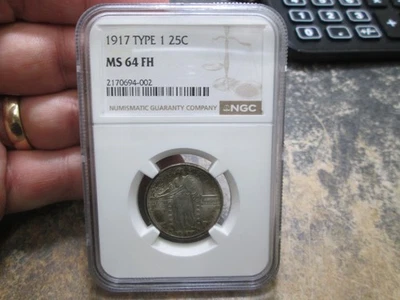 1917 TYPE 1 STANDING LIBERTY SILVER QUARTER IN NGC MS64 FULL HEAD UNCIRCULATED - Image 1 of 4