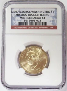 2007 GEORGE WASHINGTON $1 MISSING EDGE ERROR NGC MINT STATE 64 - Picture 1 of 2