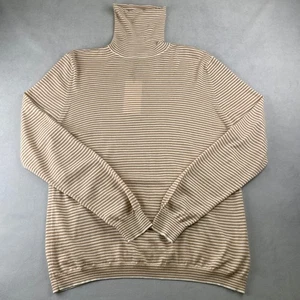 John Elliott High Twist Turtleneck Mens 2/M Taupe Ivory Stripe Wool Sweatshirt - Picture 1 of 8
