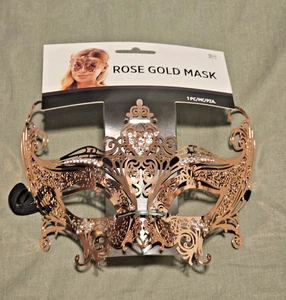 Luxury Laser Cut  Rose Gold Metal Venetian Masquerade Mask with Rhinestones - Picture 1 of 2