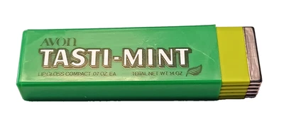 Paquete de goma brillo labial vintage AVON 1970 TASTI-MINT forma compacta Foto 1 de 4