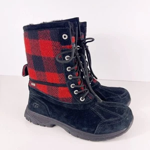 UGG Butte Redwood Stiefel Buffalo Check Schneestiefel rot schwarz Wildleder Herren 8 Damen 10 - Bild 1 von 10
