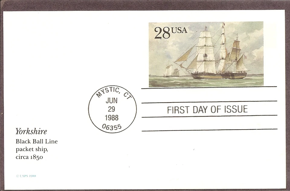 US SC # UX122 Yorkshire, Squarerigged Packet. Postal Card FDC. Ready For Cachet - Image 1 of 1