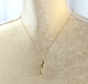 NT 14k Gold Necklace w Italian Horn Cornicello - 18 in Length - Picture 1 of 15