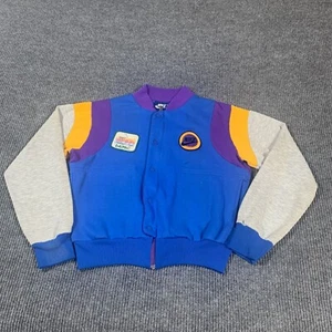 VTG Nike Jacket Mens Medium Blue Snap Patches Biking Bomber Fleece 80s Retro - Picture 1 of 24