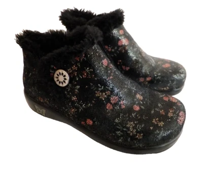 Botas Alegria Mujer 8 EE. UU. 38 W UE Tobillo Negro Floral Cuero Imitación Piel Forro Cremallera Foto 1 de 4