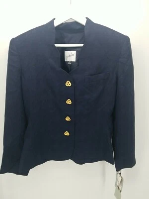 Chaqueta de traje para mujer Jacqueline Ferrar azul marino pata de gallo talla 8P Foto 1 de 4