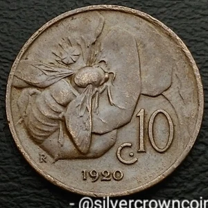 Italy 10 Centesimi 1920 R. KM#60. Ten Cents coin. Honey Bee. V. Emanuele lll.  - Picture 1 of 7