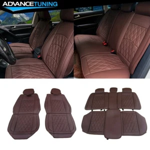 Universal Front Back PU Leather Car Seat Cover Protector 04 Style Full Set Brown - Picture 1 of 17