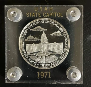 1971 Utah State Capitol Utah Numismatic Society 1 oz moneda redonda de plata 0,999 - Imagen 1 de 4
