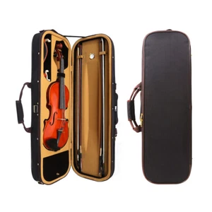 Hard Violin Case 4/4 Full Size Violin Box Wooden Oblong Violin Case Back Straps - Picture 1 of 8