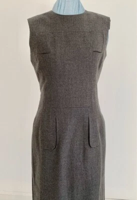 Jil Sander Charcoal Wool Blend Flannel Architectural Motif Sheath Dress  36 US8 Foto 1 de 4