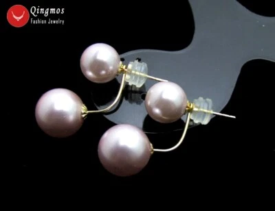 AAA 8mm White Round Pearl Double Front Back Earrings for Women 14K Gold Ear Stud - Image 1 of 4