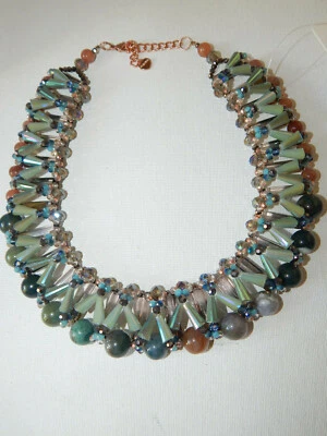  NECKLACE STATEMENT ANTHROPOLOGIE STUNNING MULTI BEAD COLOR COPPER METAL NWT$128 - Image 1 of 4