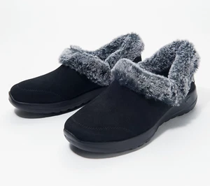 NEW Skechers 6-1/2 Wide On-the-GO Joy Suede & Faux Fur Slip-Ons Black QVC 1131 - Picture 1 of 6