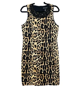Womens Embellished Leopard Sheath Dress Size 10 Lined Career Office Cocktail EUC - Picture 1 of 14