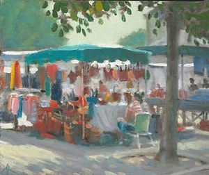 ORIGINAL MICHAEL RICHARDSON "Bags in the Market, Le Croisic" France OIL PAINTING - Picture 1 of 1