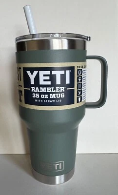 YETI 35 oz mug CAMP GREEN STRAW LID Rambler Mug Cup With Handle Limited Edition